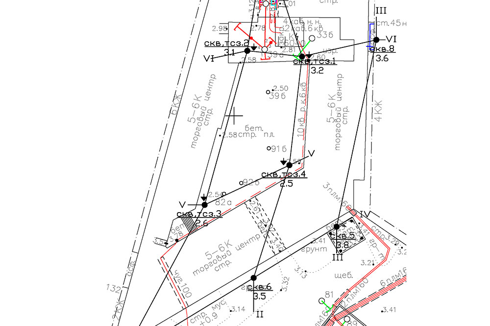 Схема расположения инженерно-геологических скважин на топосъемке